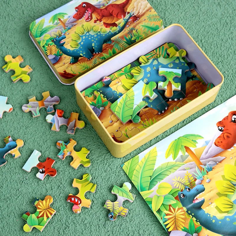 New Children 60 Pieces Wooden Puzzle Kids Cartoon Animal Vehicle Wood Toy Jigsaw Baby Early Educational For Christmas Gift Toys - Slobuy