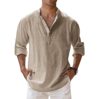 New Cotton Linen Shirts for Men Casual Shirts Lightweight Long Sleeve Henley Beach Shirts Hawaiian T Shirts for Men - Slobuy