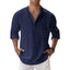 New Cotton Linen Shirts for Men Casual Shirts Lightweight Long Sleeve Henley Beach Shirts Hawaiian T Shirts for Men - Slobuy