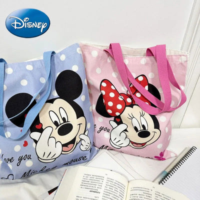 New Disney Mickey and Minnie Cartoon Creative Printed Pattern Handbag Large Capacity Fashion Canvas Shoulder Bag for Women - Slobuy