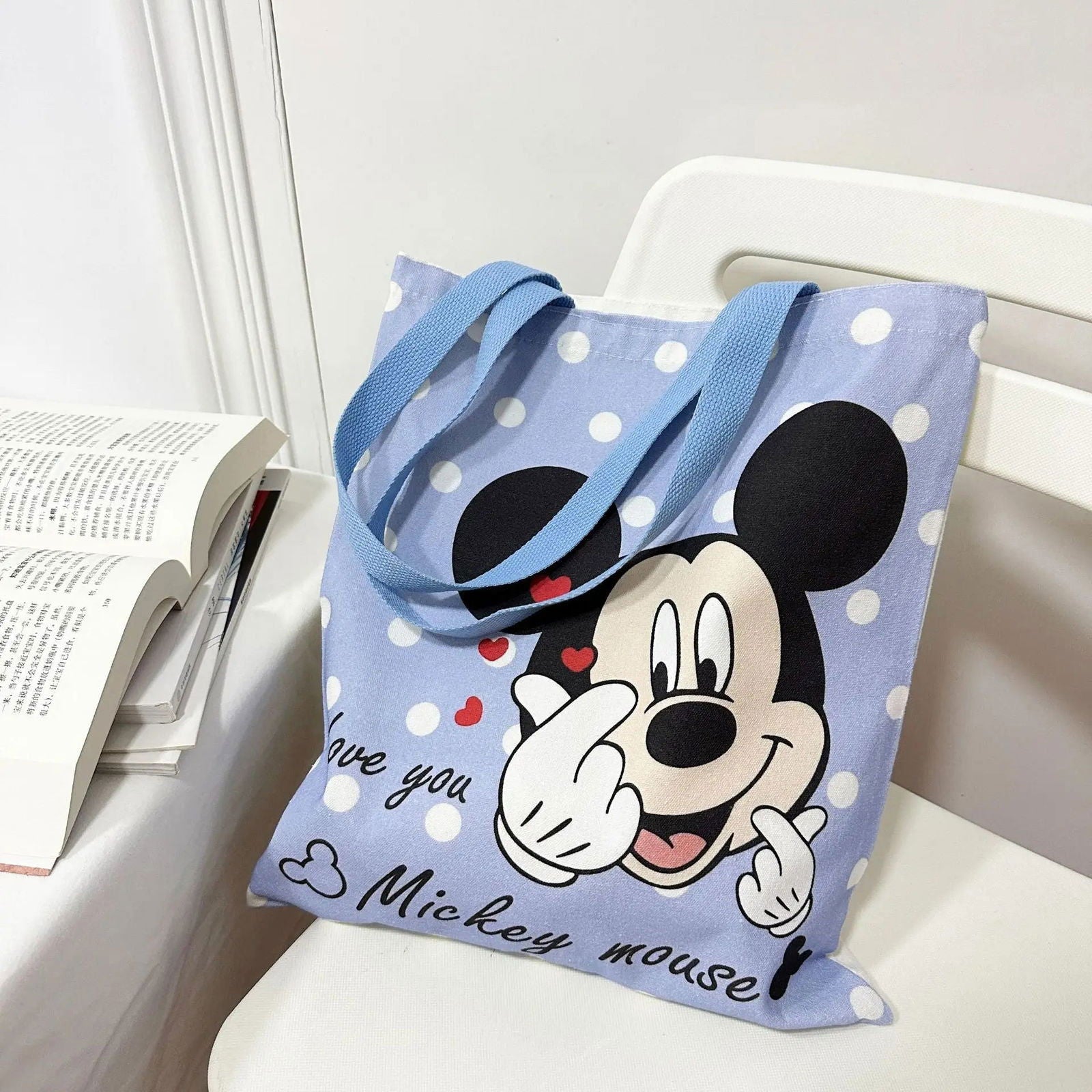 New Disney Mickey and Minnie Cartoon Creative Printed Pattern Handbag Large Capacity Fashion Canvas Shoulder Bag for Women - Slobuy
