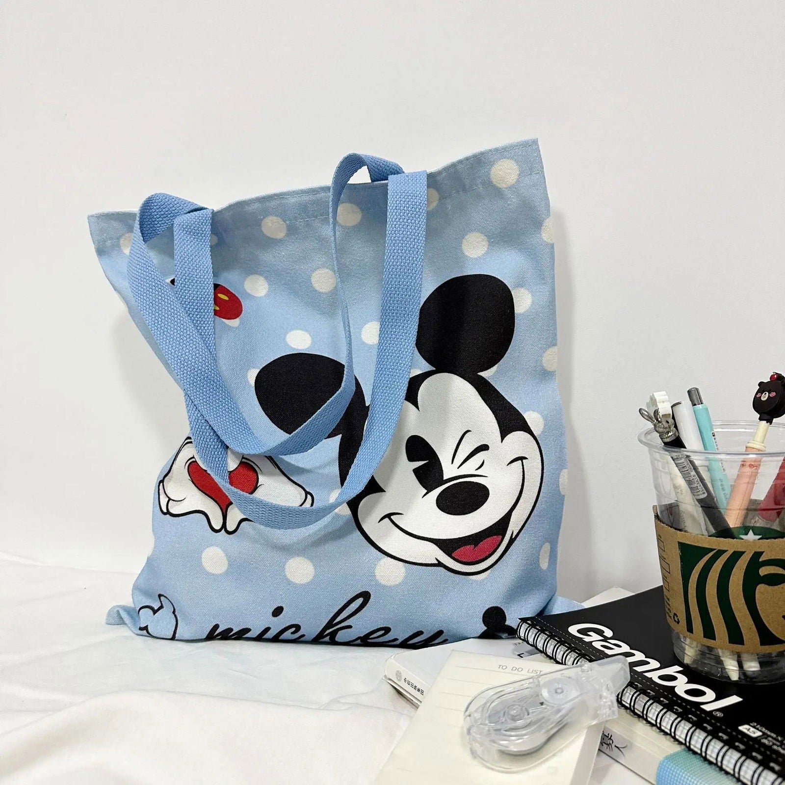 New Disney Mickey and Minnie Cartoon Creative Printed Pattern Handbag Large Capacity Fashion Canvas Shoulder Bag for Women - Slobuy