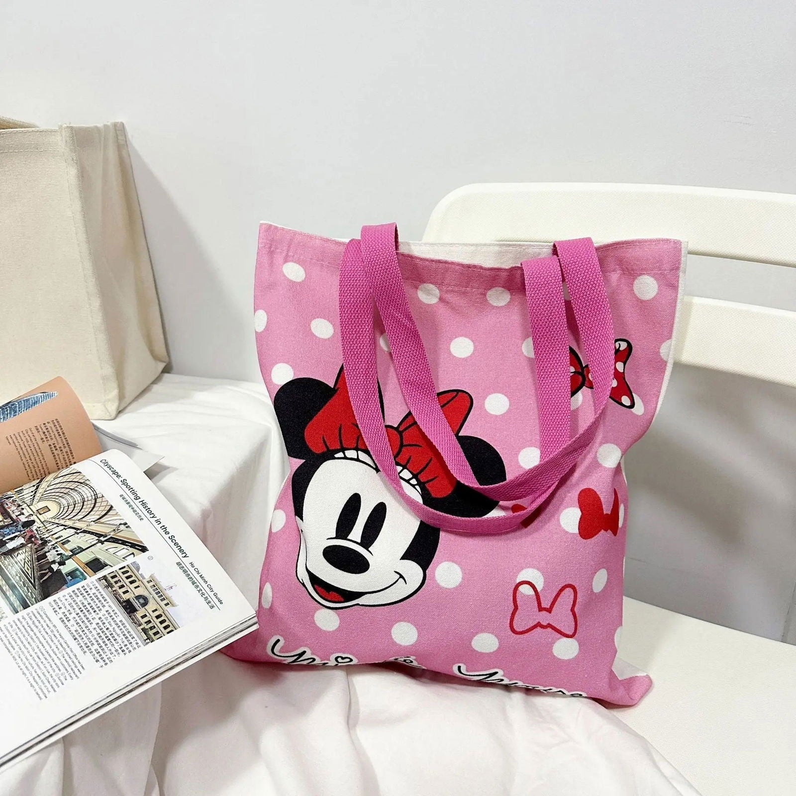 New Disney Mickey and Minnie Cartoon Creative Printed Pattern Handbag Large Capacity Fashion Canvas Shoulder Bag for Women - Slobuy