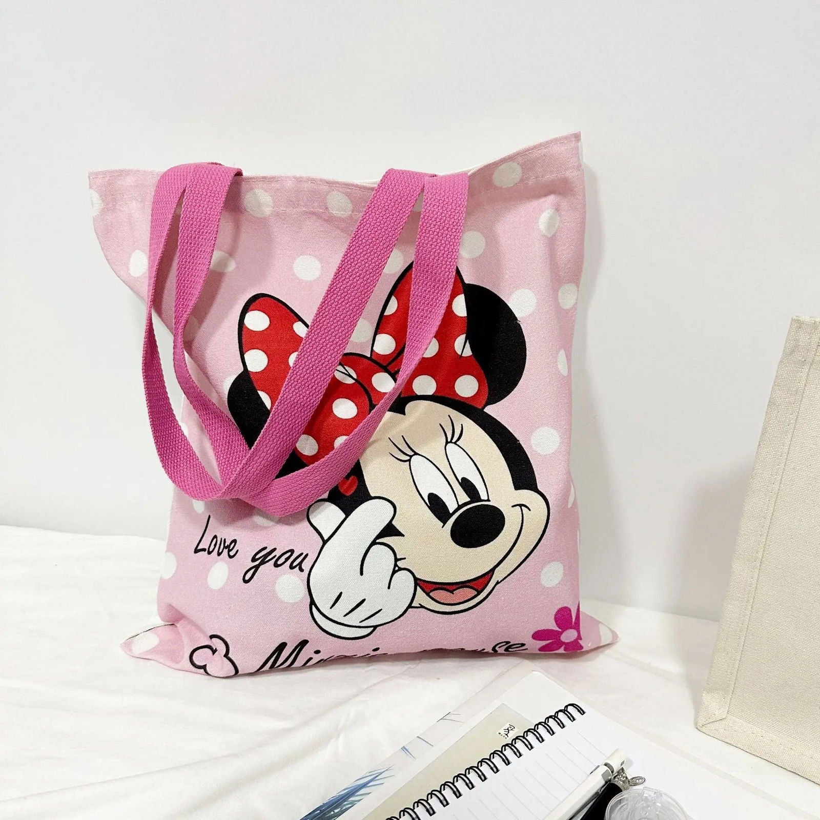 New Disney Mickey and Minnie Cartoon Creative Printed Pattern Handbag Large Capacity Fashion Canvas Shoulder Bag for Women - Slobuy