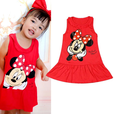 New Fashion Baby Girls Dress Summer Dress Cartoon Cotton Red Minnie Dress Princess Dress Children's Girl Clothing 1-6Years - Slobuy