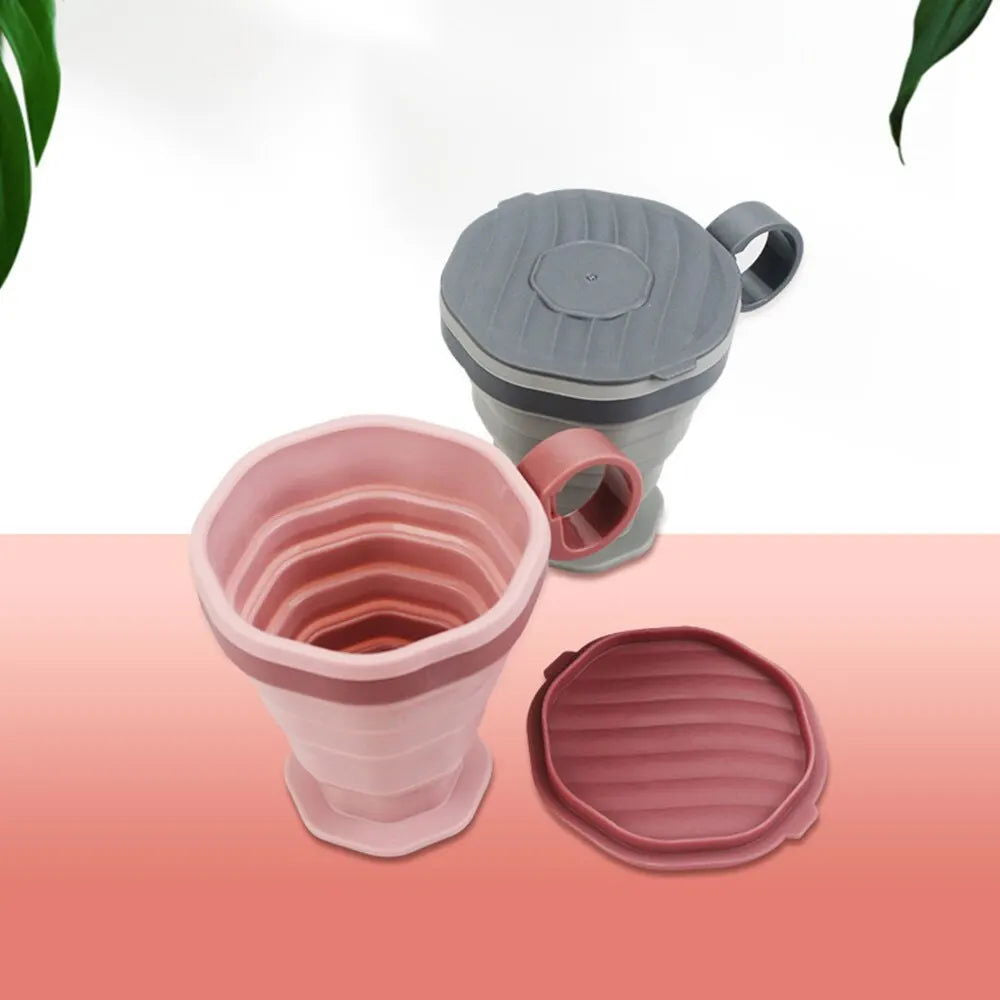 New Folding Coffee Cup Portable Outdoor Folding Water Cup Travel Carrying Cup with Lid Mouthwash Cup - Slobuy