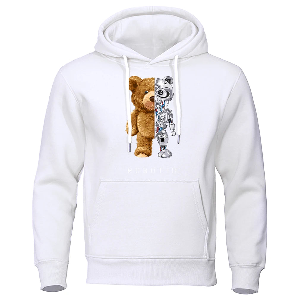 New Funny Teddy Bear Robot Hoodie Robotic Bear Clothing Casual Hooded Men Fashion Sweatshirts Fleece Oversized Loose Streetwear - Slobuy