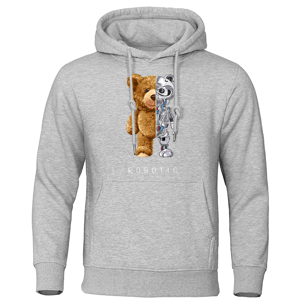 New Funny Teddy Bear Robot Hoodie Robotic Bear Clothing Casual Hooded Men Fashion Sweatshirts Fleece Oversized Loose Streetwear - Slobuy