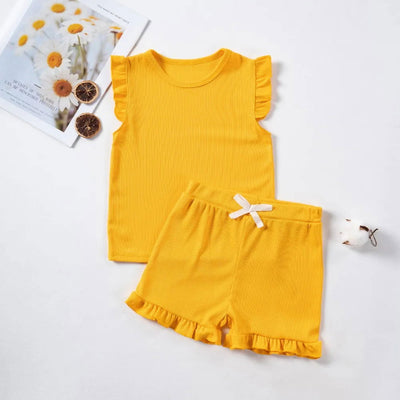 New Girls Solid Sets 2pcs Clothing Set Casual  Sleeveless Tops+ Short Pants Suits Kids Fashion Summer Clothes Suit 0-5T - Slobuy