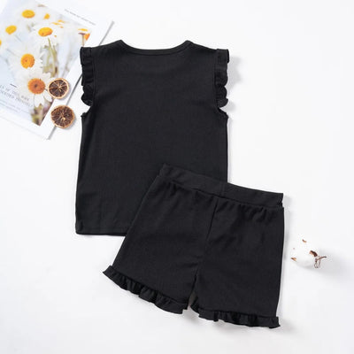 New Girls Solid Sets 2pcs Clothing Set Casual  Sleeveless Tops+ Short Pants Suits Kids Fashion Summer Clothes Suit 0-5T - Slobuy
