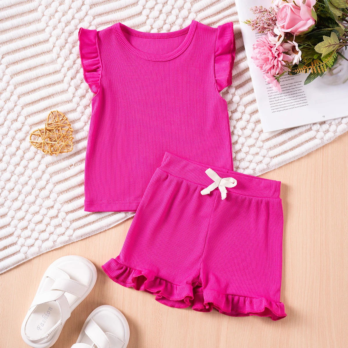 New Girls Solid Sets 2pcs Clothing Set Casual  Sleeveless Tops+ Short Pants Suits Kids Fashion Summer Clothes Suit 0-5T - Slobuy