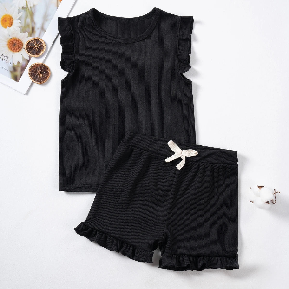 New Girls Solid Sets 2pcs Clothing Set Casual  Sleeveless Tops+ Short Pants Suits Kids Fashion Summer Clothes Suit 0-5T - Slobuy
