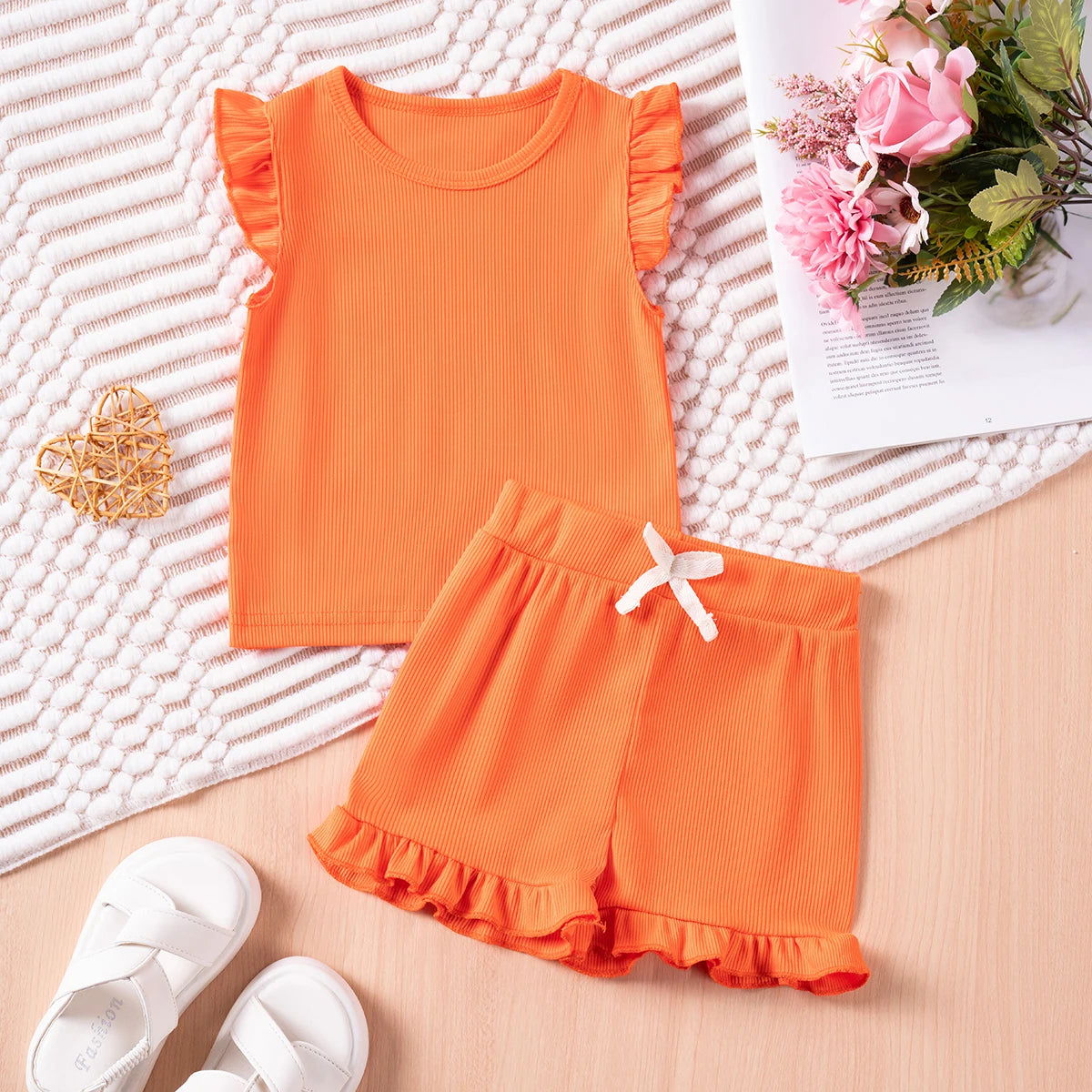 New Girls Solid Sets 2pcs Clothing Set Casual  Sleeveless Tops+ Short Pants Suits Kids Fashion Summer Clothes Suit 0-5T - Slobuy