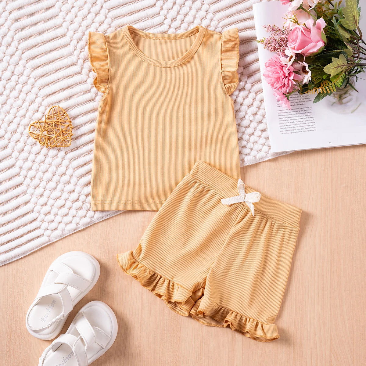 New Girls Solid Sets 2pcs Clothing Set Casual  Sleeveless Tops+ Short Pants Suits Kids Fashion Summer Clothes Suit 0-5T - Slobuy