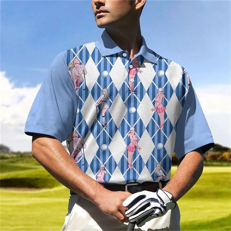 New Golf Harajuku Polo Collar Short sleeved Sweatshirt Men's Polo Shirt Summer Comfortable and Breathable Casual Street Clothing - Slobuy