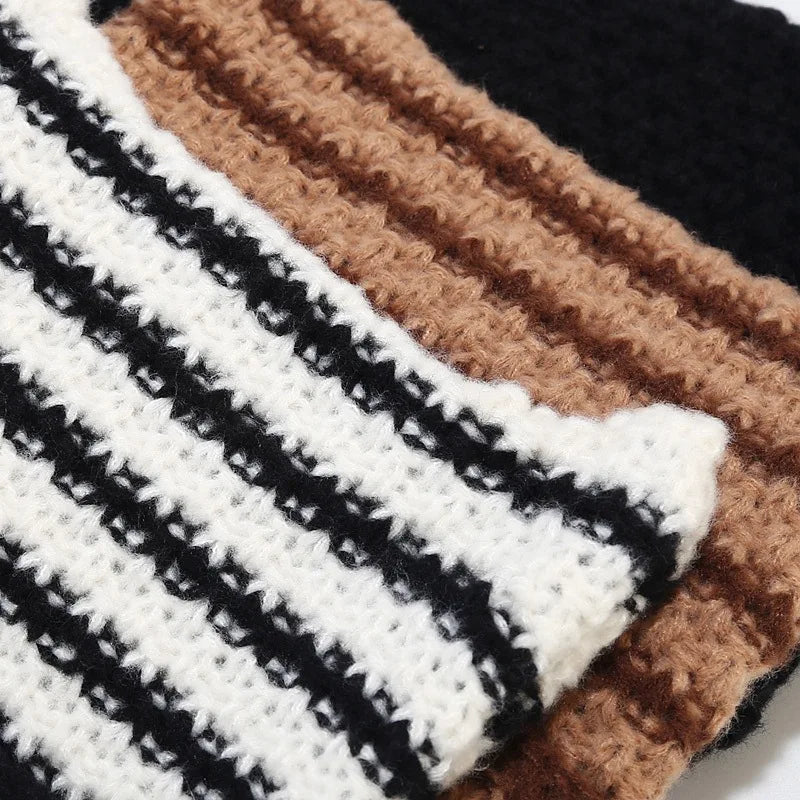 New Japanese Streetwear Harajuku Beanie Little Devil Striped Knitted Hat Women Girls Autumn Winter Cute Cat Ears Cap - Slobuy