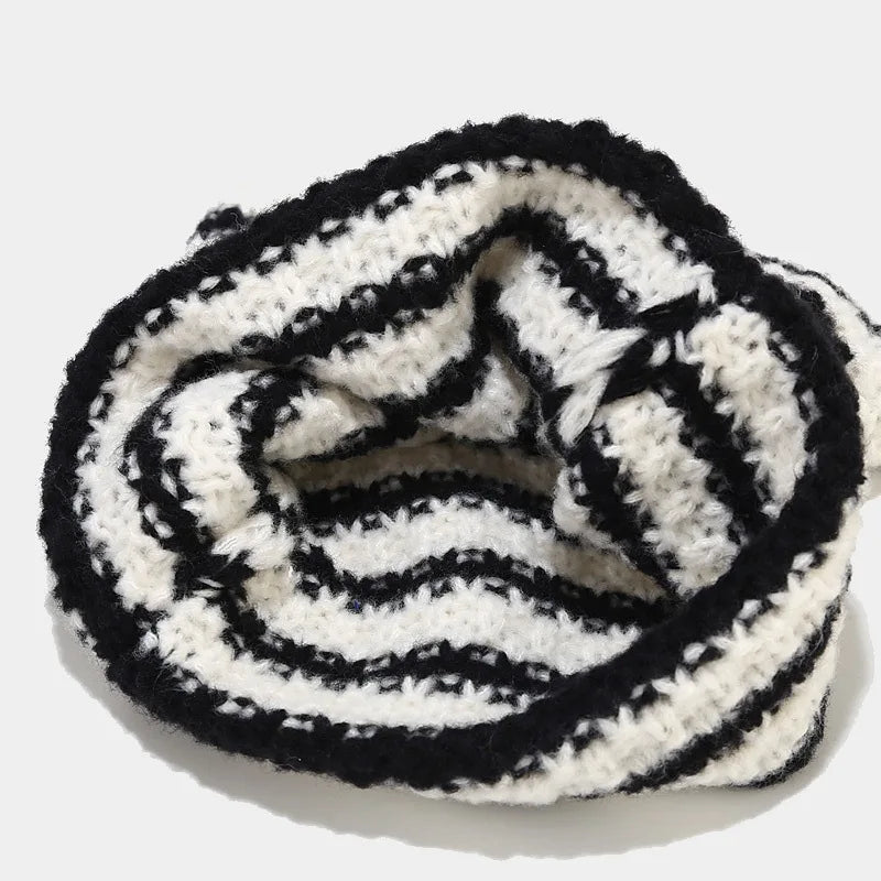 New Japanese Streetwear Harajuku Beanie Little Devil Striped Knitted Hat Women Girls Autumn Winter Cute Cat Ears Cap - Slobuy