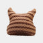 New Japanese Streetwear Harajuku Beanie Little Devil Striped Knitted Hat Women Girls Autumn Winter Cute Cat Ears Cap - Slobuy