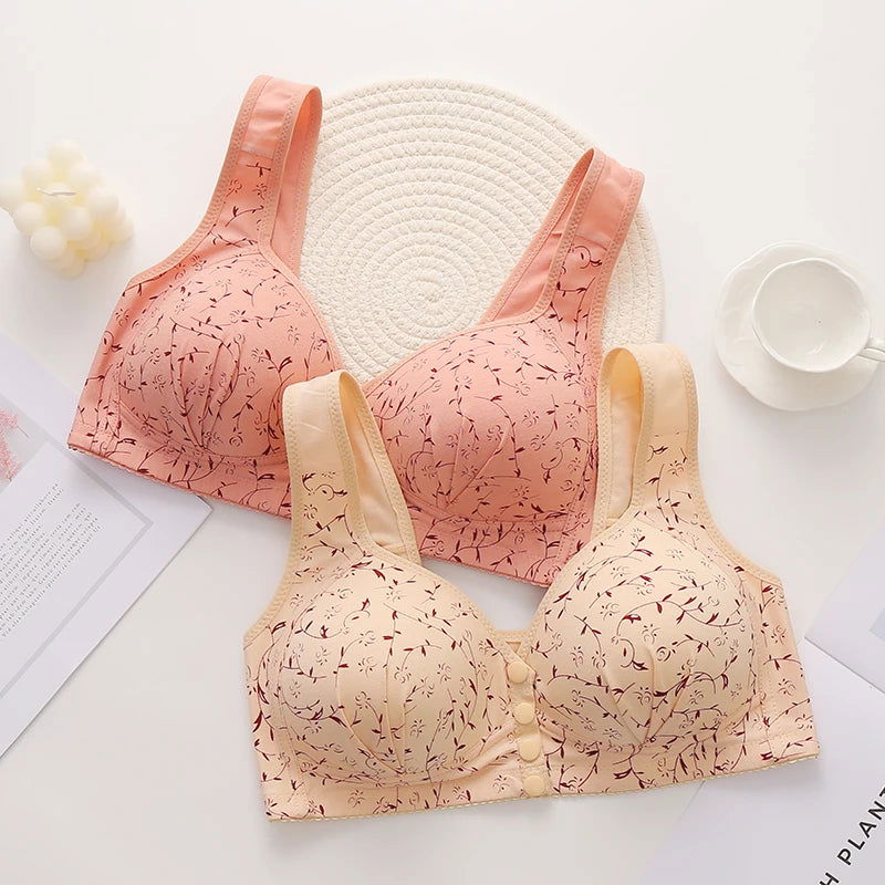 New Large-sized Pregnant Women's Breastfeeding Bra Comfortable Traceless Front Buckle Fixed Cup Thin Vest Style Underwear - Slobuy