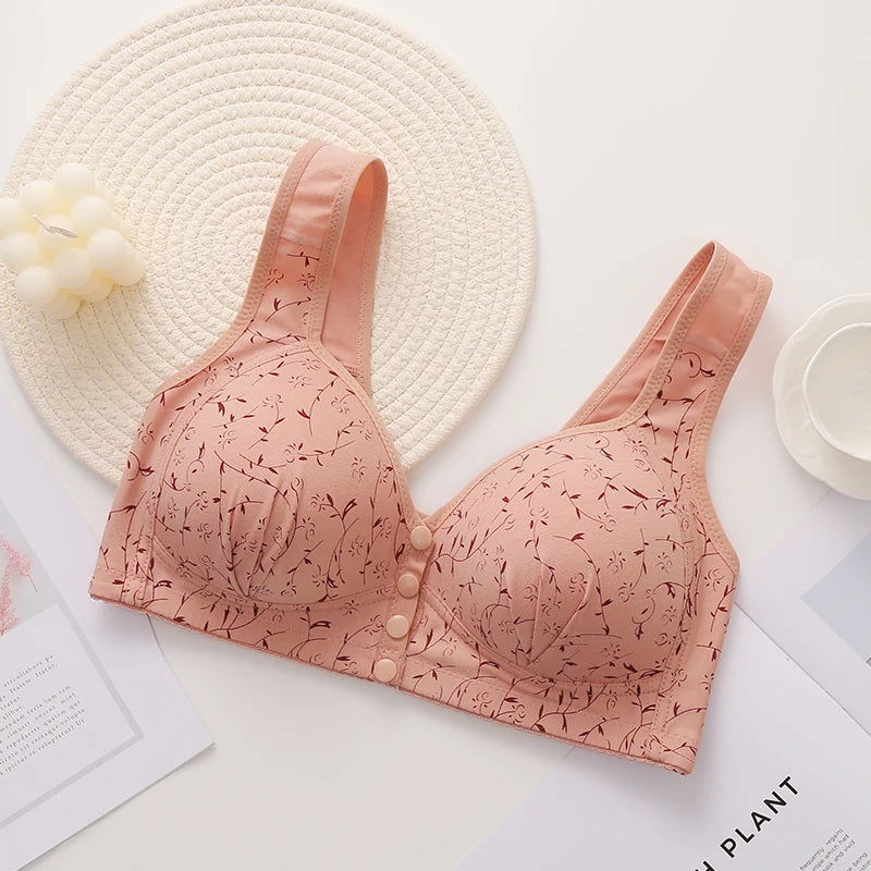 New Large-sized Pregnant Women's Breastfeeding Bra Comfortable Traceless Front Buckle Fixed Cup Thin Vest Style Underwear - Slobuy