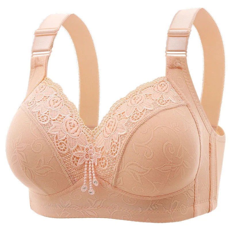 New Large Luxury Lace  Without Steel Ring Bra Side Fold Side Breast Large Breast Display Small Adjustment Shaped Mom's Underwear - Slobuy