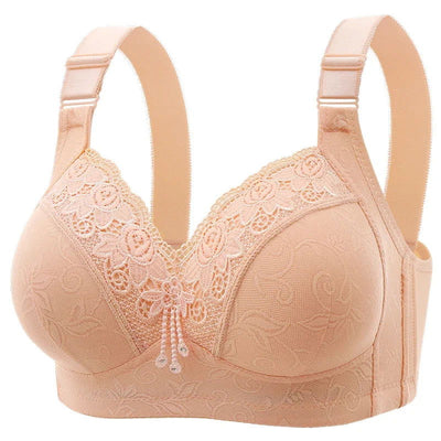 New Large Luxury Lace  Without Steel Ring Bra Side Fold Side Breast Large Breast Display Small Adjustment Shaped Mom's Underwear - Slobuy