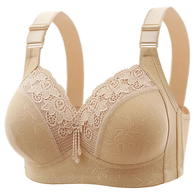 New Large Luxury Lace  Without Steel Ring Bra Side Fold Side Breast Large Breast Display Small Adjustment Shaped Mom's Underwear - Slobuy