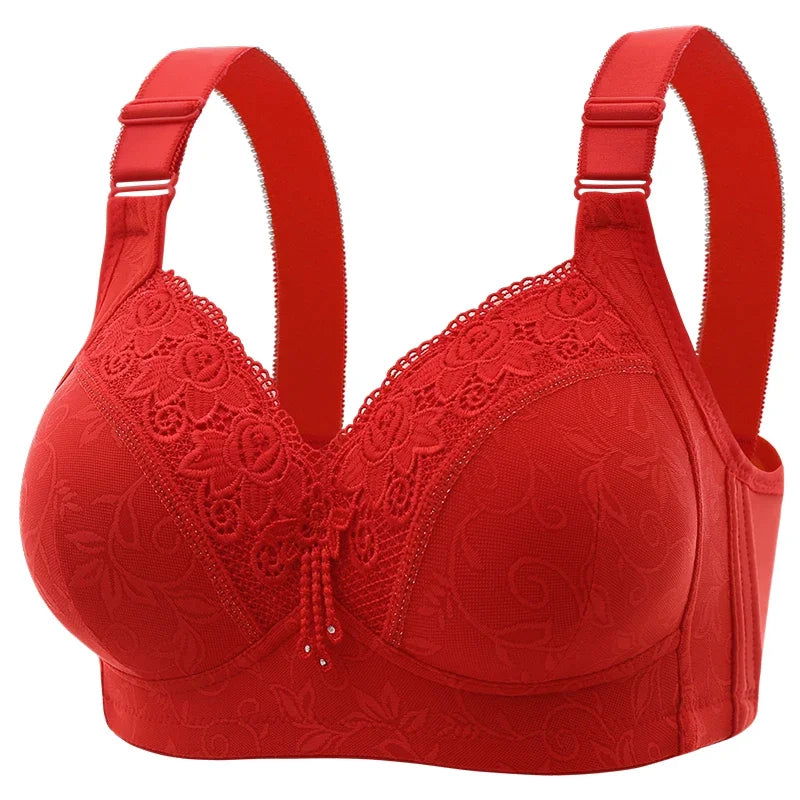 New Large Luxury Lace  Without Steel Ring Bra Side Fold Side Breast Large Breast Display Small Adjustment Shaped Mom's Underwear - Slobuy