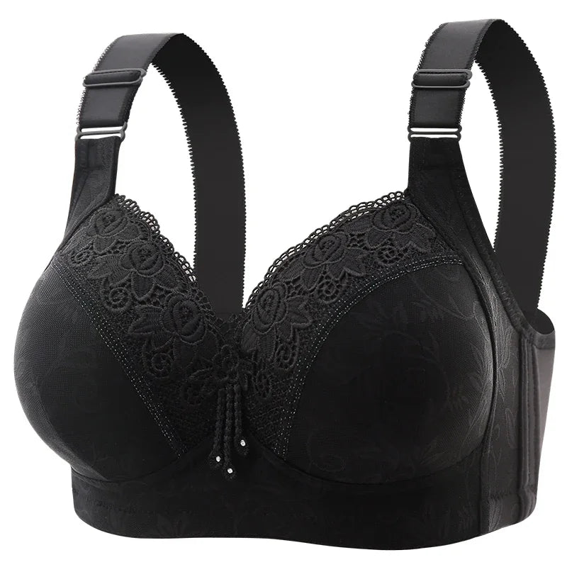 New Large Luxury Lace  Without Steel Ring Bra Side Fold Side Breast Large Breast Display Small Adjustment Shaped Mom's Underwear - Slobuy