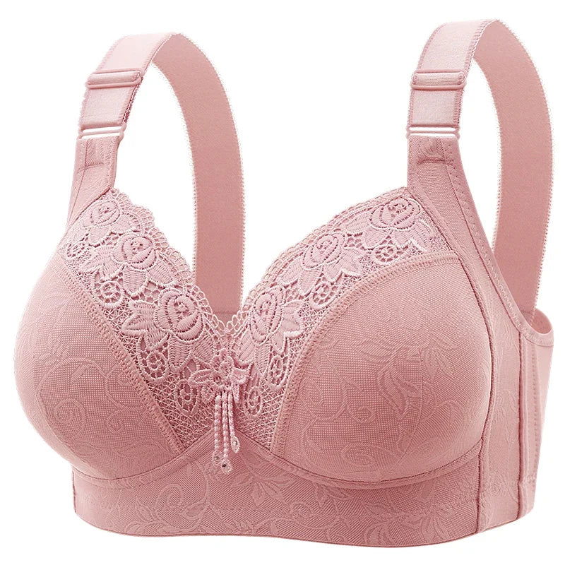 New Large Luxury Lace  Without Steel Ring Bra Side Fold Side Breast Large Breast Display Small Adjustment Shaped Mom's Underwear - Slobuy