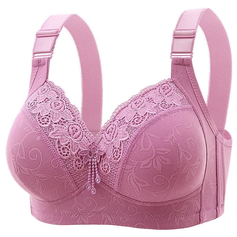 New Large Luxury Lace  Without Steel Ring Bra Side Fold Side Breast Large Breast Display Small Adjustment Shaped Mom's Underwear - Slobuy