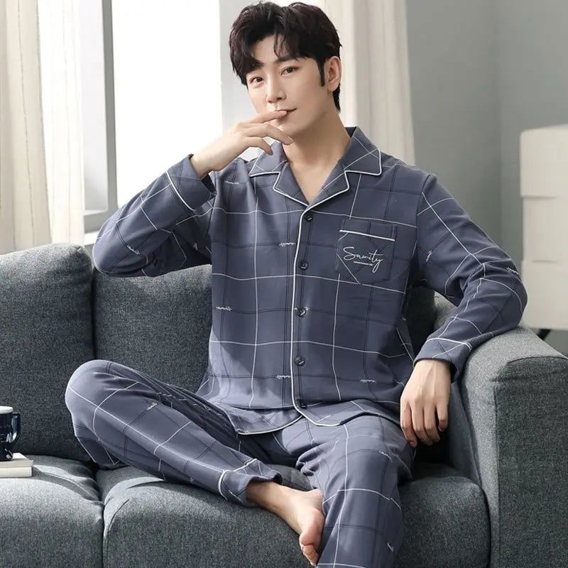 New Men's 2-Piece Pajamas Homewear Men's Spring And Autumn  Large Size Thin Section Of Autumn And Winter Leisure Homewear - Slobuy
