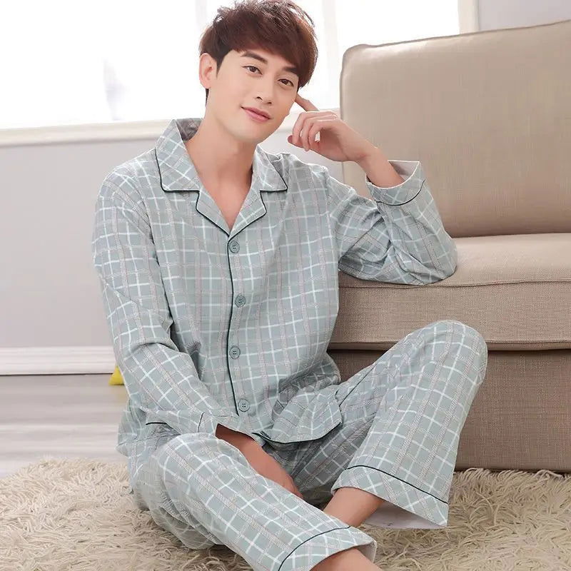 New Men's 2-Piece Pajamas Homewear Men's Spring And Autumn  Large Size Thin Section Of Autumn And Winter Leisure Homewear - Slobuy