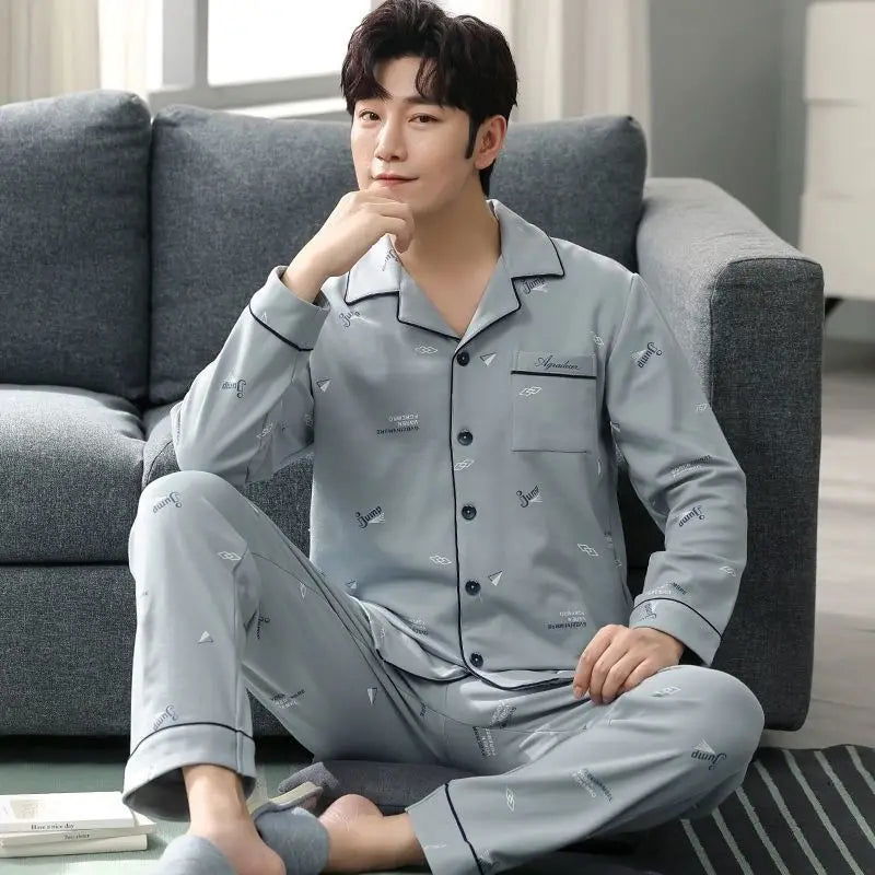 New Men's 2-Piece Pajamas Homewear Men's Spring And Autumn  Large Size Thin Section Of Autumn And Winter Leisure Homewear - Slobuy
