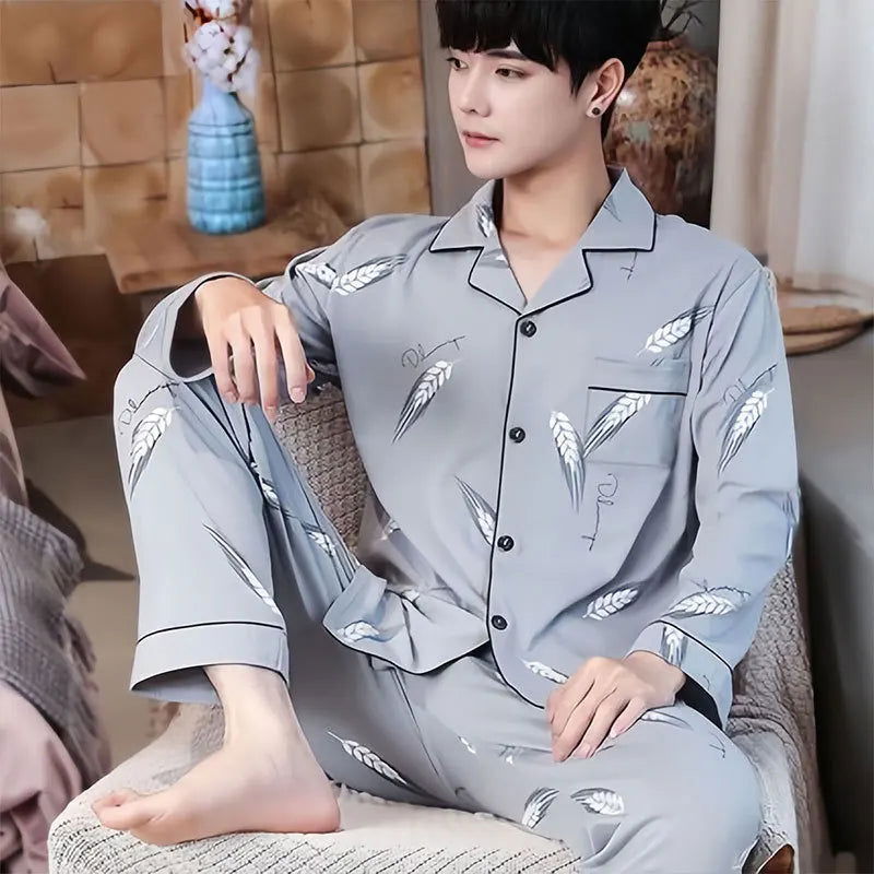 New Men's 2-Piece Pajamas Homewear Men's Spring And Autumn  Large Size Thin Section Of Autumn And Winter Leisure Homewear - Slobuy