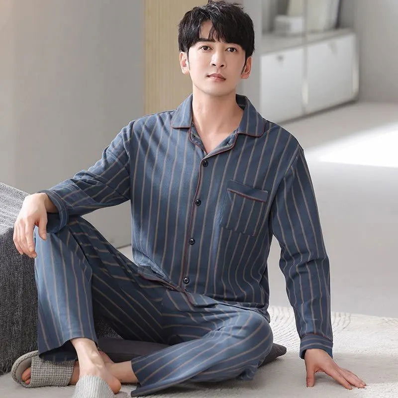 New Men's 2-Piece Pajamas Homewear Men's Spring And Autumn  Large Size Thin Section Of Autumn And Winter Leisure Homewear - Slobuy
