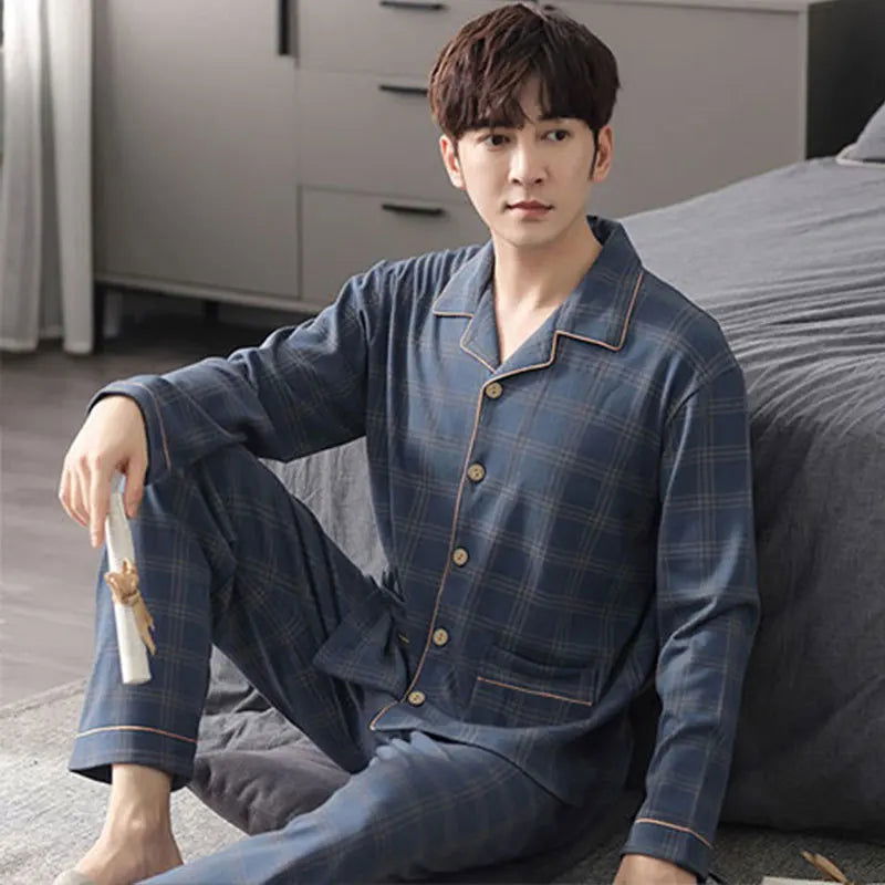 New Men's 2-Piece Pajamas Homewear Men's Spring And Autumn  Large Size Thin Section Of Autumn And Winter Leisure Homewear - Slobuy