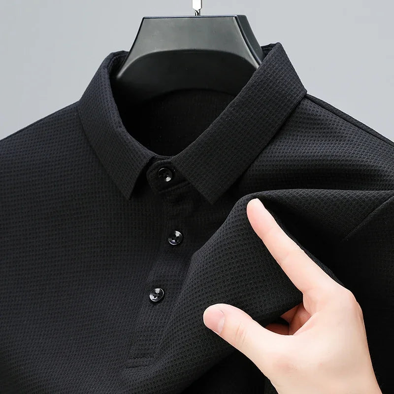 New Men's Casual Waffle Short Sleeve Polo Shirt Fashion Solid Color Top - Slobuy
