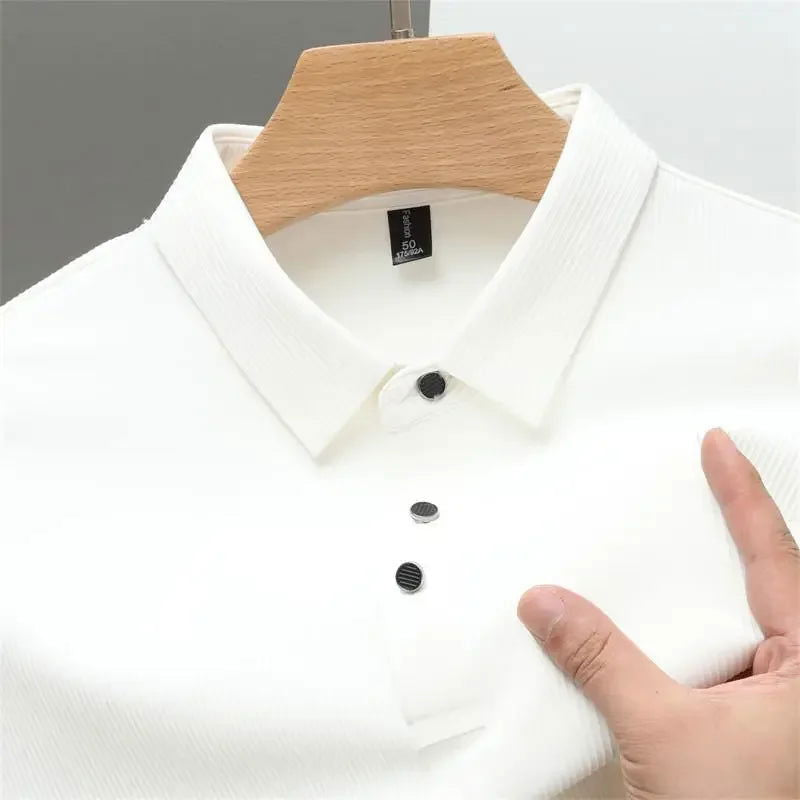 New Men's Casual Waffle Short Sleeve Polo Shirt Fashion Solid Color Top - Slobuy