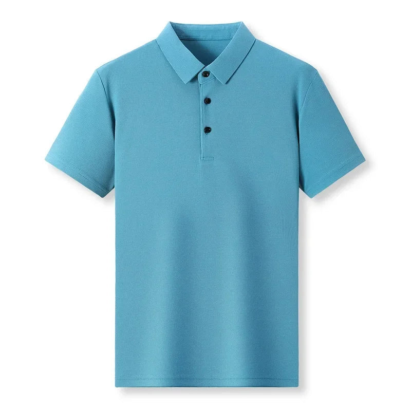 New Men's Casual Waffle Short Sleeve Polo Shirt Fashion Solid Color Top - Slobuy