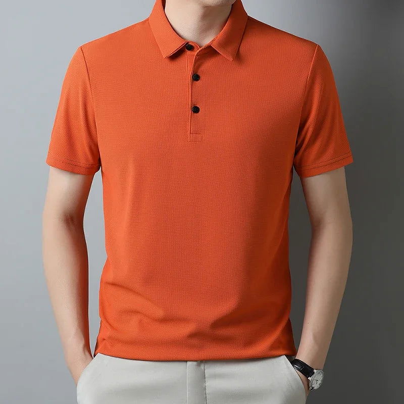 New Men's Casual Waffle Short Sleeve Polo Shirt Fashion Solid Color Top - Slobuy