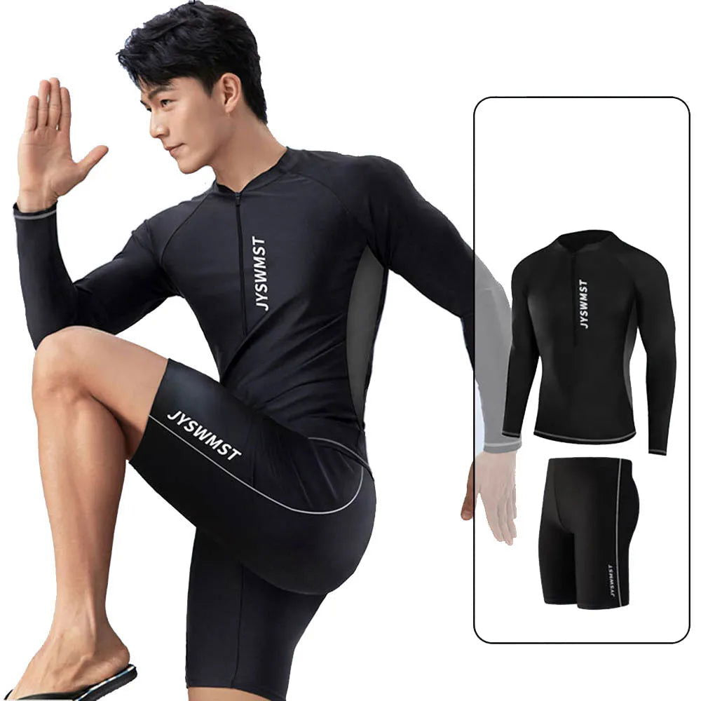New Men's Quick-Drying Swimsuit Long-Sleeved Sun-proof Beach T-shirt Snorkeling Surfing Suit Water Sports Swimsuit Surfing Top - Slobuy
