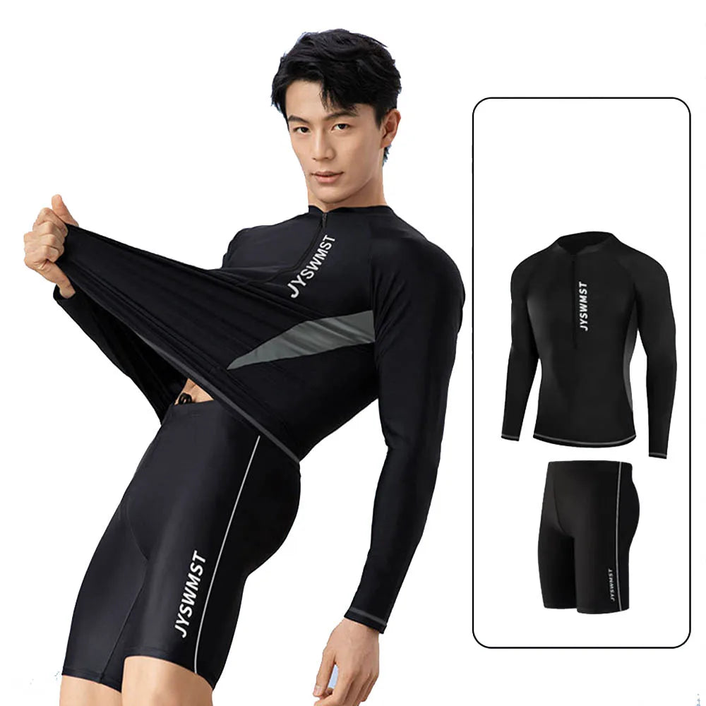 New Men's Quick-Drying Swimsuit Long-Sleeved Sun-proof Beach T-shirt Snorkeling Surfing Suit Water Sports Swimsuit Surfing Top - Slobuy