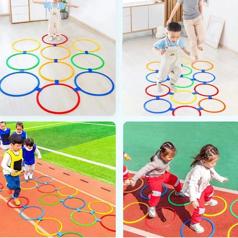 New Outdoor Kids Funny Physical Training Sport Toys Lattice Jump Ring Set Game 10 Hoops 10 Connectors for Park Play Boys Girls - Slobuy