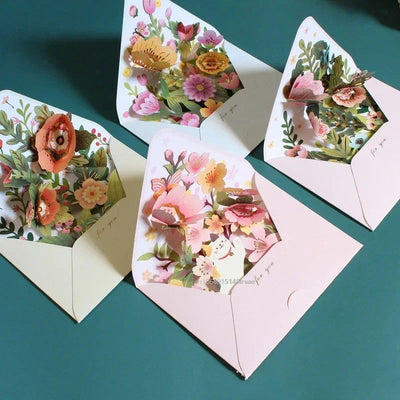 New Romantic Flower Birthday Christmas Card 3D Pop-up Greeting Cards Set Postcard Party Wedding Decor Creative Gifts Cards - Slobuy