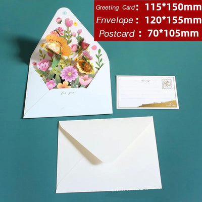 New Romantic Flower Birthday Christmas Card 3D Pop-up Greeting Cards Set Postcard Party Wedding Decor Creative Gifts Cards - Slobuy