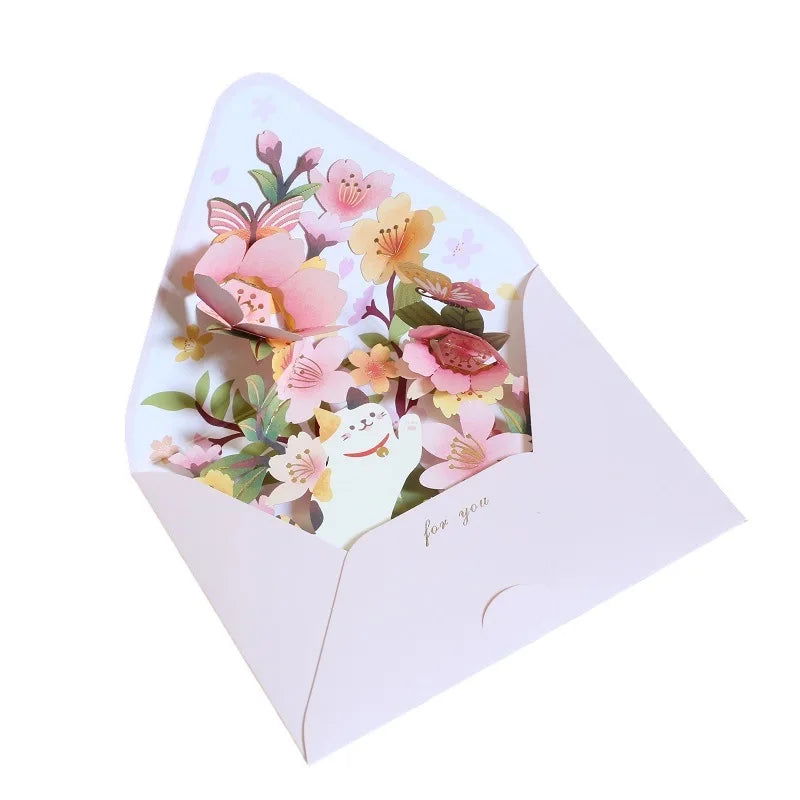 New Romantic Flower Birthday Christmas Card 3D Pop-up Greeting Cards Set Postcard Party Wedding Decor Creative Gifts Cards - Slobuy