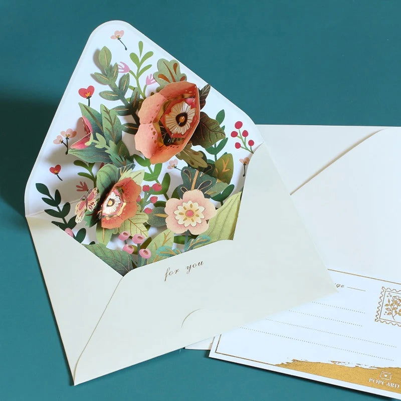 New Romantic Flower Birthday Christmas Card 3D Pop-up Greeting Cards Set Postcard Party Wedding Decor Creative Gifts Cards - Slobuy