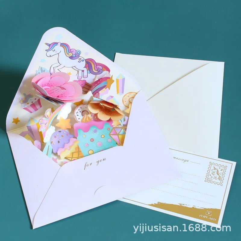 New Romantic Flower Birthday Christmas Card 3D Pop-up Greeting Cards Set Postcard Party Wedding Decor Creative Gifts Cards - Slobuy