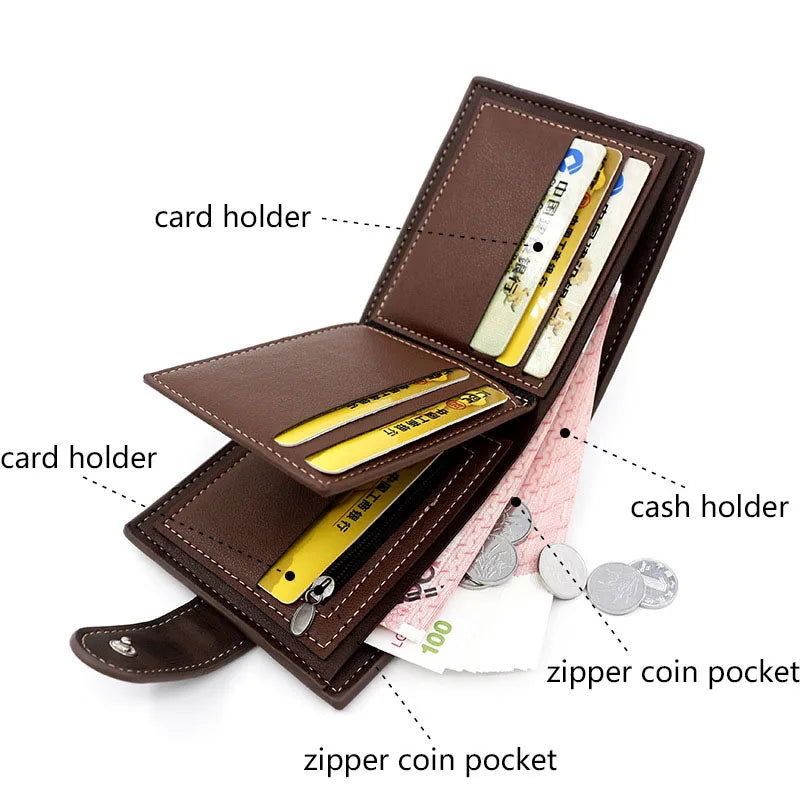 New Short Men Wallets Slim Card Holder Quality PU Leather Brand Male Wallet Small Photo Holder 3-fold Bag Frosted Men's Purses - Slobuy